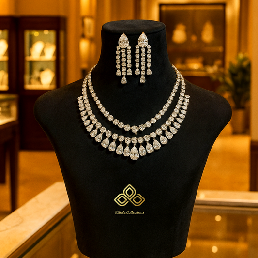Premium Solitaire American Diamond Necklace with Earrings