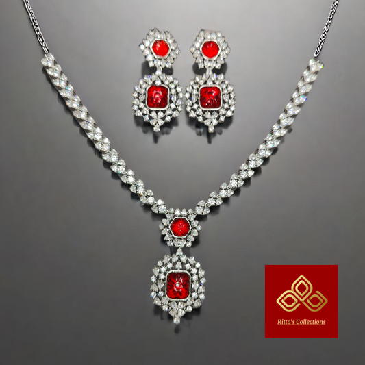 Red American Diamond Necklace, AAA Quality, swipe for video