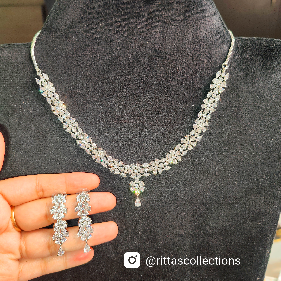 Elegant American Diamond Necklace with Earrings