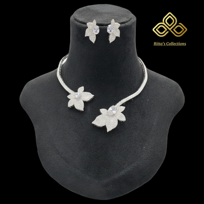 Ritta's Collection's Designer American Diamond Hasli Necklace with Earrings