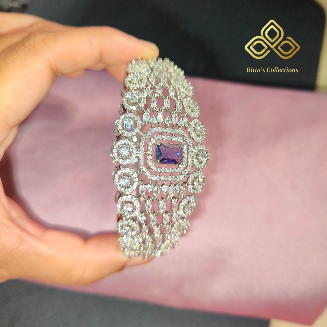 Purple American Diamond Openable Bracelet Kada