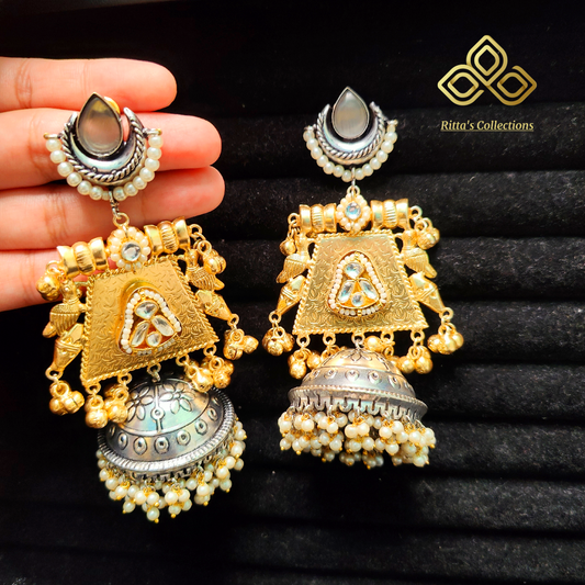 ANOKHI, German Silver Dual Tone Jhumka