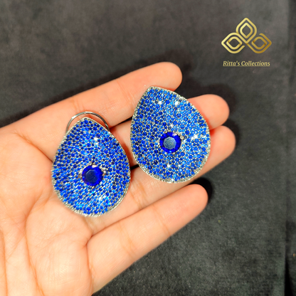 Premium Blue American Diamond Studs Earrings with Invincible Setting
