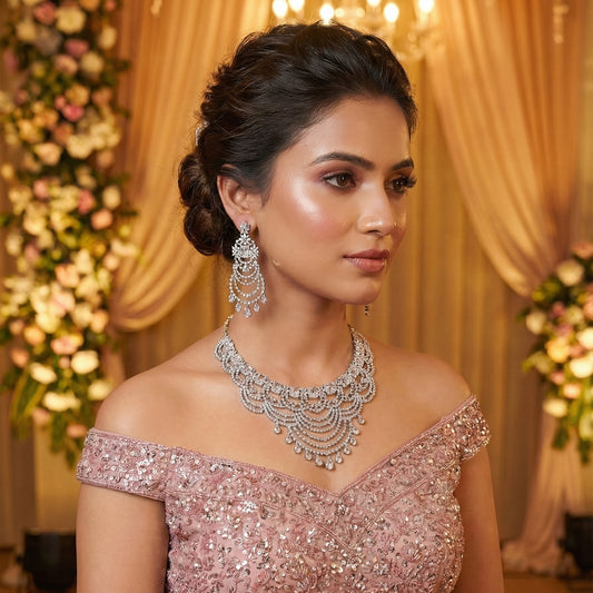 Ritta's Collections Brides Exclusive American Diamond Necklace with Earrings