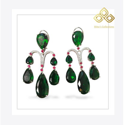 Ritta's EarLuxe Emerald Green American Diamond Earrings