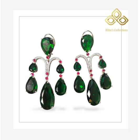 Ritta's EarLuxe Emerald Green American Diamond Earrings