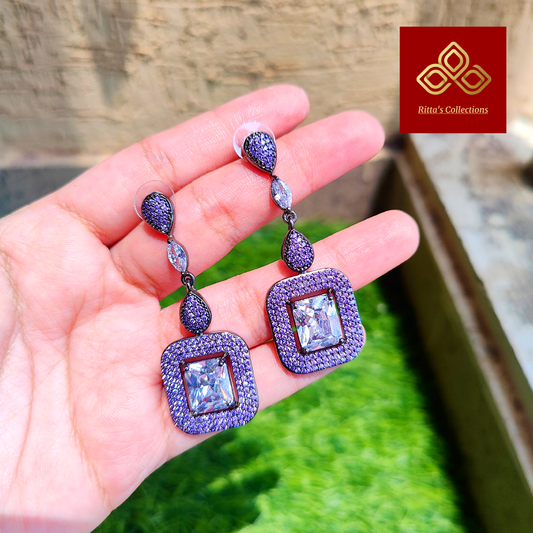 Victorian Polish Lavender Purple American Diamond Earrings