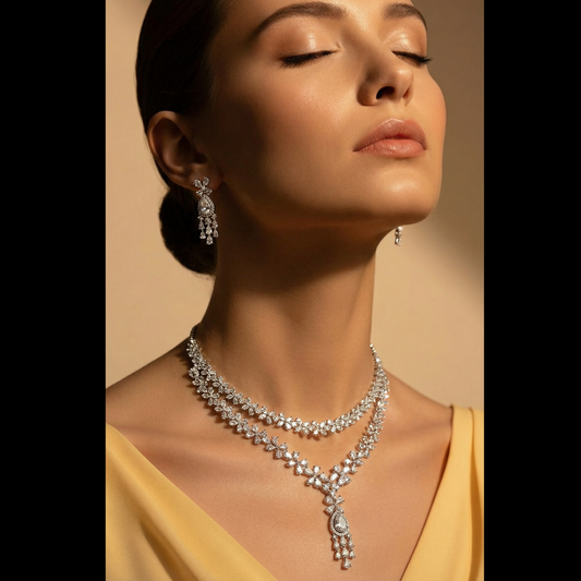 Ritta's Collections Combo Of 2 Necklaces, AAA Quality American Diamonds with Rhodium Plated