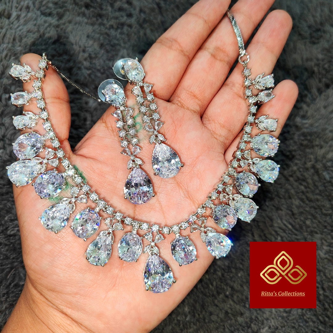 AAA Quality American Diamond Necklace with Earrings