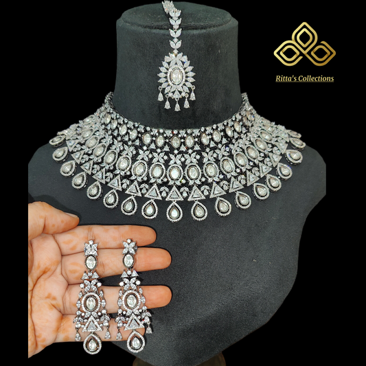 Ritta's Collections Bridal Chokar Necklace with Earrings and Maangtikka, Antique Polish Victorian black polish, swipe for video