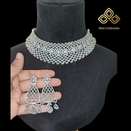 American Diamond Chokar Necklace with Earrings