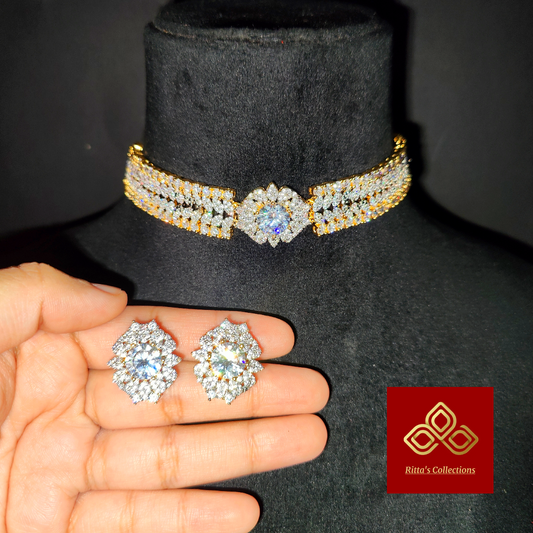 Sleek Golden American Diamond Chokar